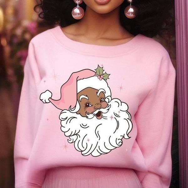 Pink Retro Black Santa Merry Melanin Cozy Girl Magic - Adult & Kids T-Shirts, Sweatshirts & Hoodies apparel design preview 1