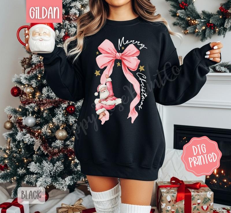 Pink Santa Bow - Adult & Kids T-Shirts, Sweatshirts & Hoodies apparel design preview 1