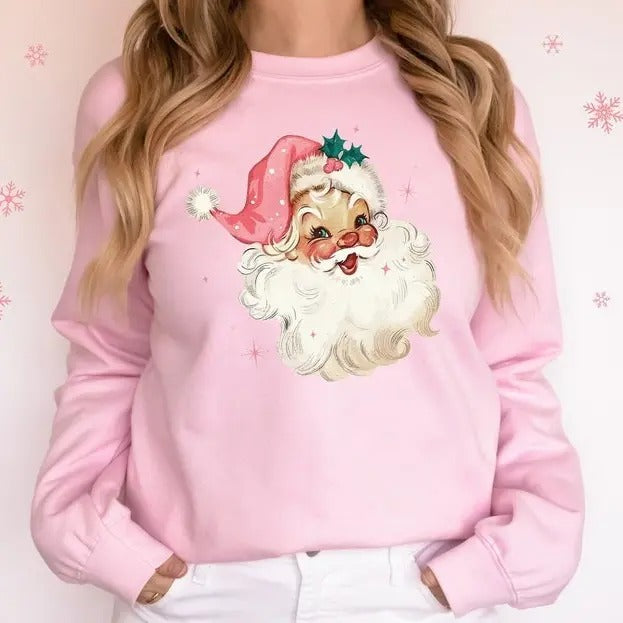 Pink Santa Woman Matching Family Pajamas Retro - Adult & Kids T-Shirts, Sweatshirts & Hoodies apparel design preview 1