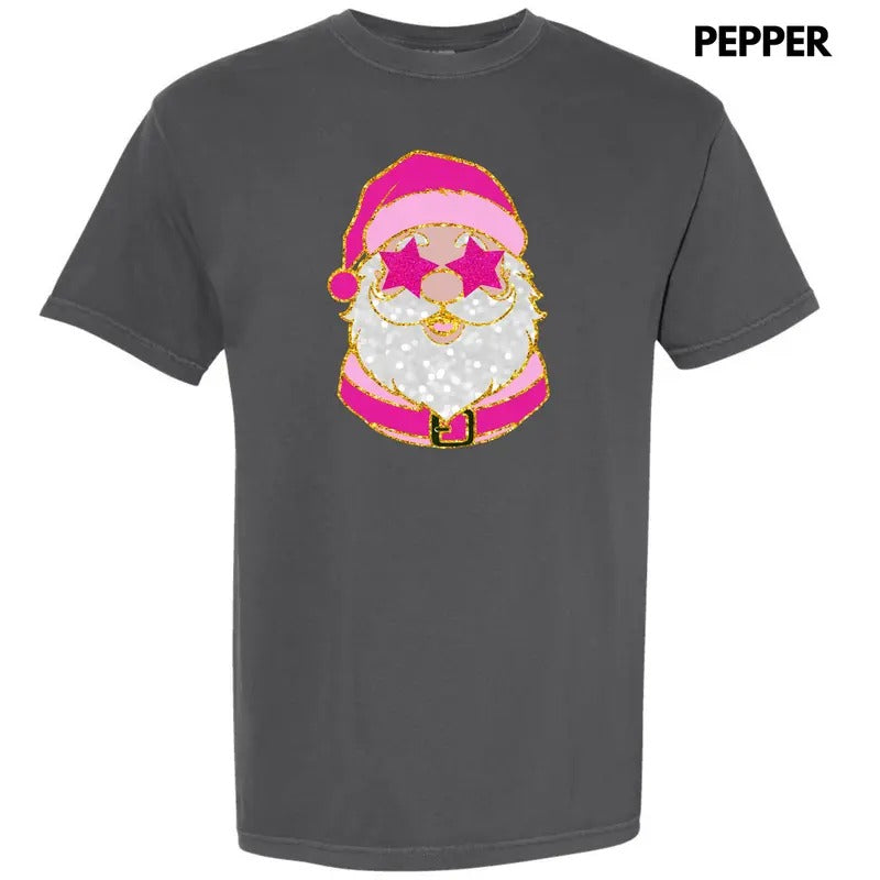 Pink Star Eyes Santa FAKE Glitter Comfort Colors - Adult & Kids T-Shirts, Sweatshirts & Hoodies apparel design preview 1
