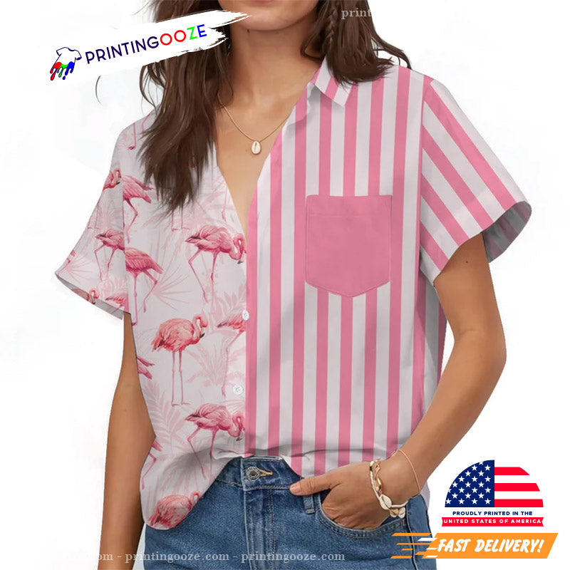 Pink Stripe Pattern Flamingo Hawaiian - Adult & Kids T-Shirts, Sweatshirts & Hoodies apparel design preview 1