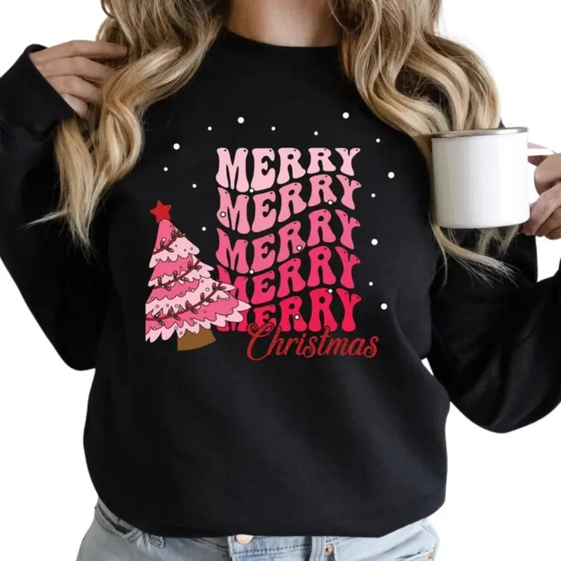 Pink Tree Merry Winter - Adult & Kids T-Shirts, Sweatshirts & Hoodies apparel design preview 1