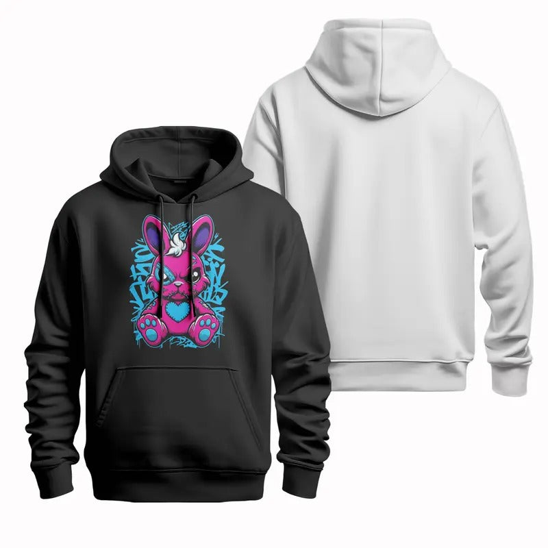 Pink Rabbit Cool Hooded Blue Heart Graffiti - Adult & Kids T-Shirts, Sweatshirts & Hoodies apparel design preview 1