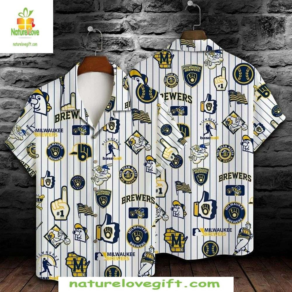 Milwaukee Brewers MLB Hawaiian Pinstripe Baseball Fan - Adult & Kids T-Shirts, Sweatshirts & Hoodies apparel design preview 1