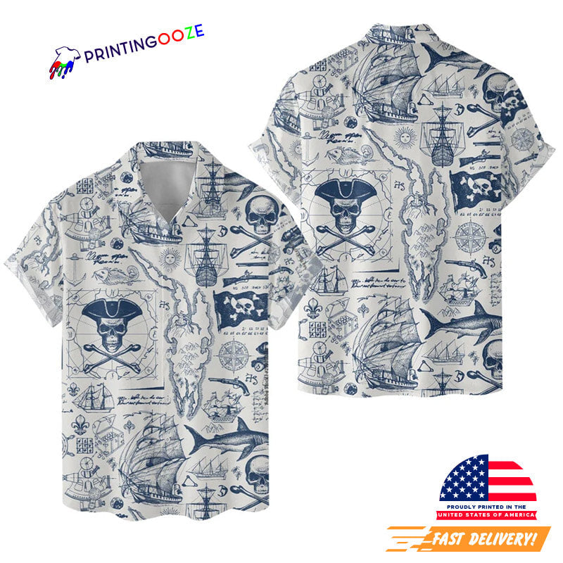 Pirate Skull Hawaiian for Men Women, Vintage Treasure - Adult & Kids T-Shirts, Sweatshirts & Hoodies apparel design preview 1