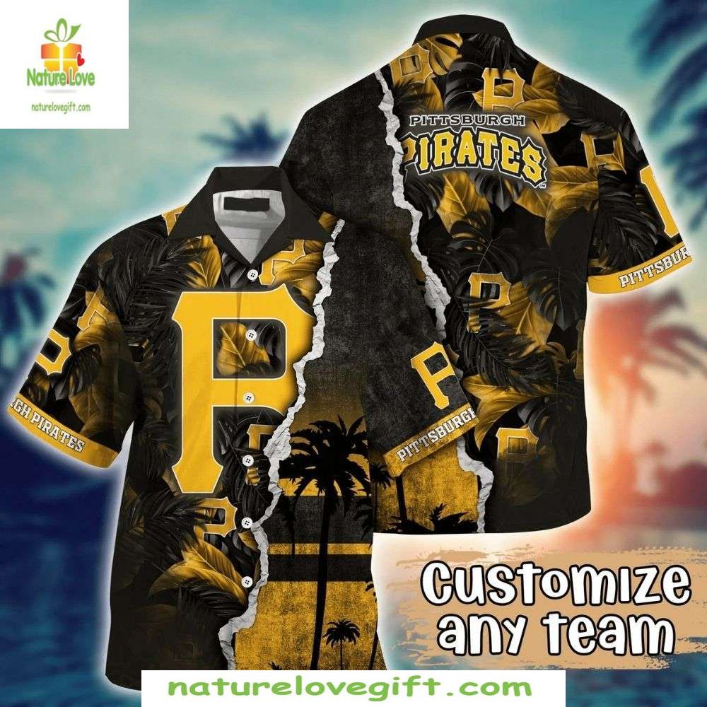 Pittsburgh Pirates Hawaiian Custom Cali Sunset MLB - Adult & Kids T-Shirts, Sweatshirts & Hoodies apparel design preview 1