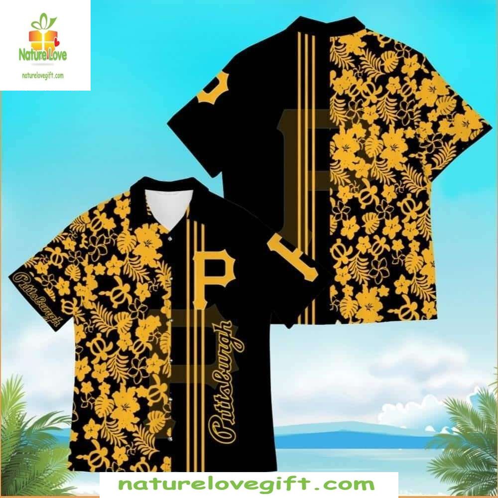 Pittsburgh Pirates Hawaiian Golden Turtle Flowers - Adult & Kids T-Shirts, Sweatshirts & Hoodies apparel design preview 1