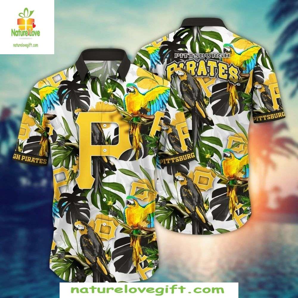 Pittsburgh Pirates Hawaiian Tropical Parrot MLB - Adult & Kids T-Shirts, Sweatshirts & Hoodies apparel design preview 1