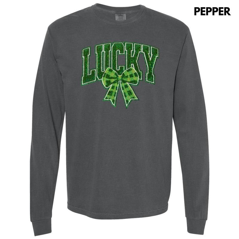 Plaid Lucky Bow Sequin Patch Comfort Colors - Adult & Kids T-Shirts, Sweatshirts & Hoodies apparel design preview 1