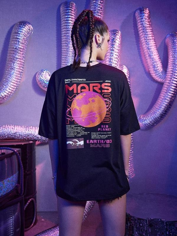 Planet Letter Print Short Sleeve Drop Shoulder Black - Adult & Kids T-Shirts, Sweatshirts & Hoodies apparel design preview 1