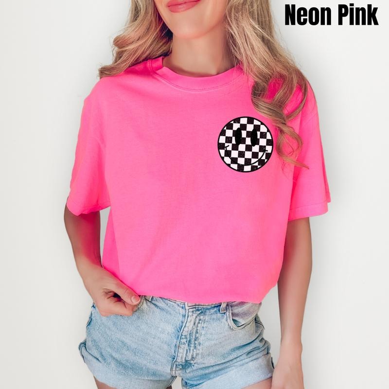 Pocket Size Checkerboard Happy Face Comfort Colors - Adult & Kids T-Shirts, Sweatshirts & Hoodies apparel design preview 1