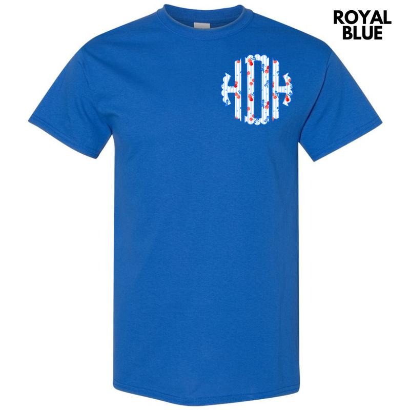 Pocket Size Cherry Stripe Monogram Gildan Short - Adult & Kids T-Shirts, Sweatshirts & Hoodies apparel design preview 1