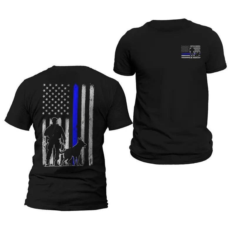 Police K 9 Unit Thin Blue Flag Front Back Print - Adult & Kids T-Shirts, Sweatshirts & Hoodies apparel design preview 1