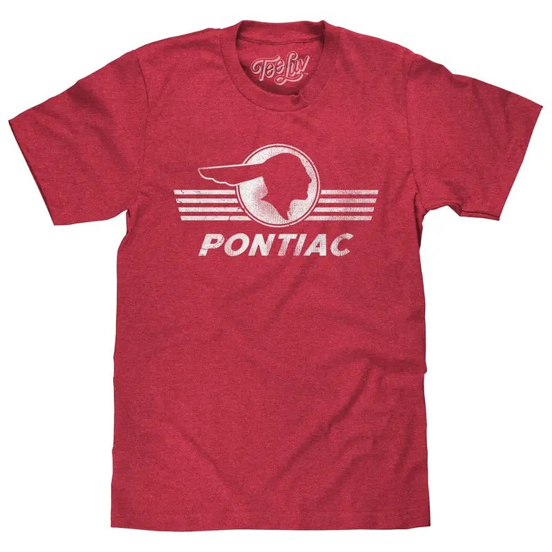 Pontiac Distressed Headdress Logo Red - Adult & Kids T-Shirts, Sweatshirts & Hoodies apparel design preview 1