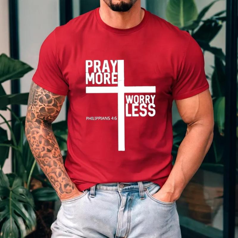 Pray More Worry Less Casual Crew Neck Short Sleeve - Adult & Kids T-Shirts, Sweatshirts & Hoodies apparel design preview 1