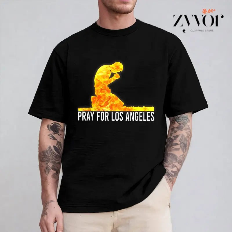 Pray Los Angeles Pure Cotton Casual Crew Neck Short - Adult & Kids T-Shirts, Sweatshirts & Hoodies apparel design preview 1