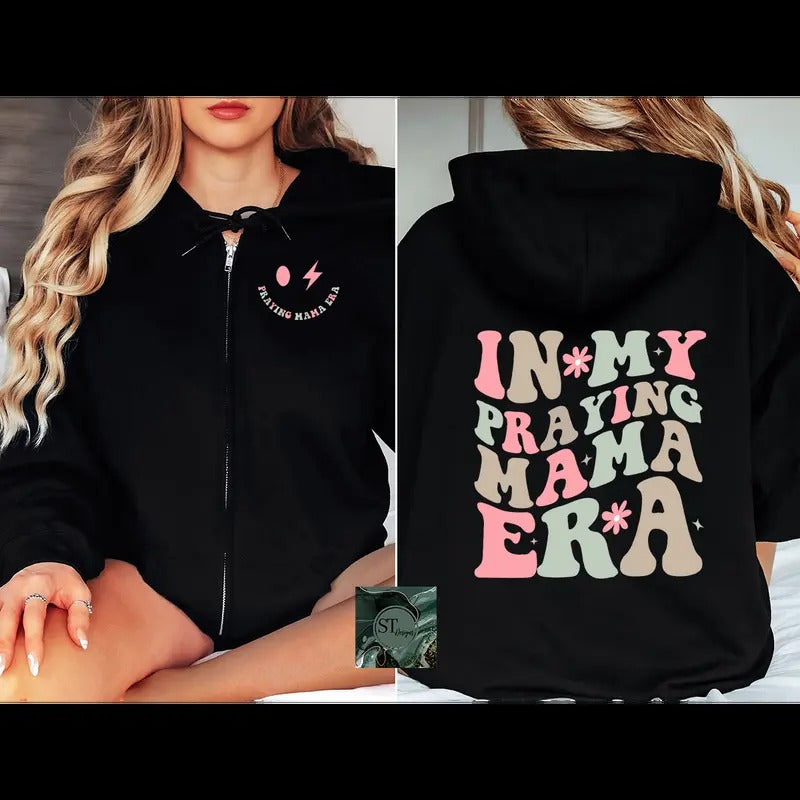 Praying Mama Era Zip Black Sport Grey - Adult & Kids T-Shirts, Sweatshirts & Hoodies apparel design preview 1