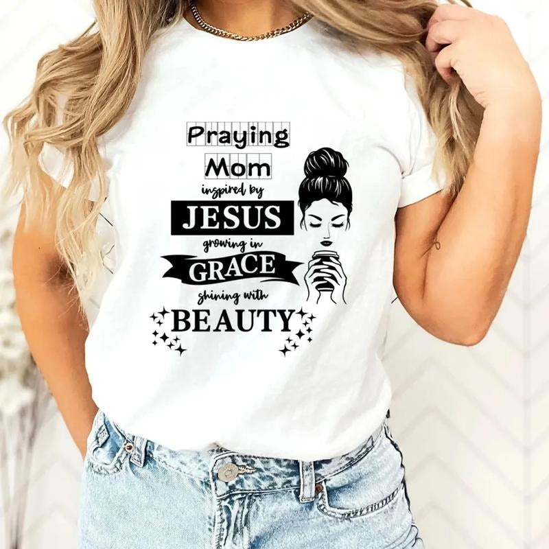 Praying Mom Jesus Pure Cotton Casual Street Crew Neck - Adult & Kids T-Shirts, Sweatshirts & Hoodies apparel design preview 1