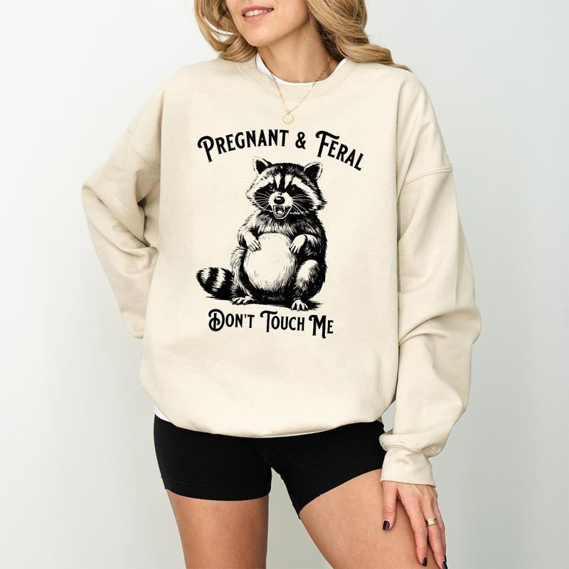 Pregnant Feral Raccoon Funny Maternity Sarcastic Mom - Adult & Kids T-Shirts, Sweatshirts & Hoodies apparel design preview 1
