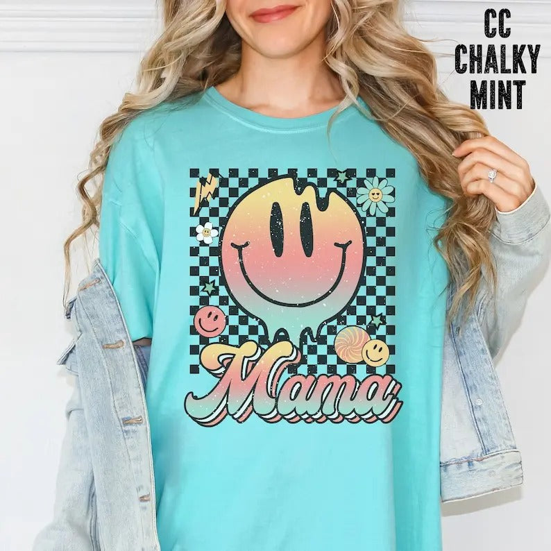 MAMA New Mom Motherhood Hot Mess Boho Smiley Face - Adult & Kids T-Shirts, Sweatshirts & Hoodies apparel design preview 1
