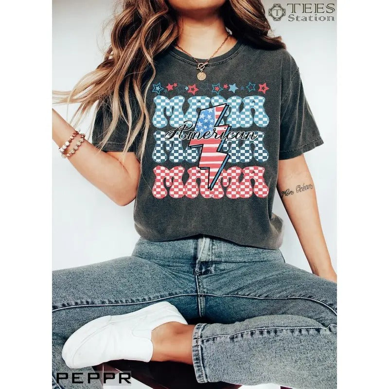 USA Flag American Mama 4th July Patriotic Mom Fourth - Adult & Kids T-Shirts, Sweatshirts & Hoodies apparel design preview 1