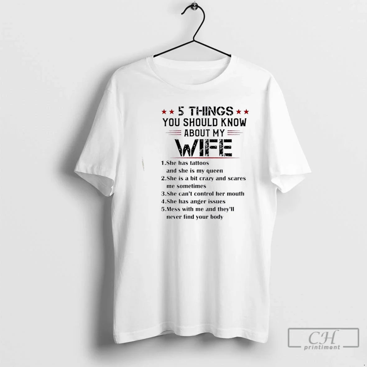 5 Things You Should Know About My Wife Text - Adult & Kids T-Shirts, Sweatshirts & Hoodies apparel design preview 1