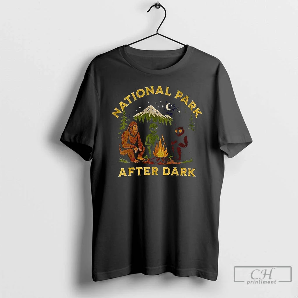 Bigfoot Mothman Alien National Park After Dark - Adult & Kids T-Shirts, Sweatshirts & Hoodies apparel design preview 1