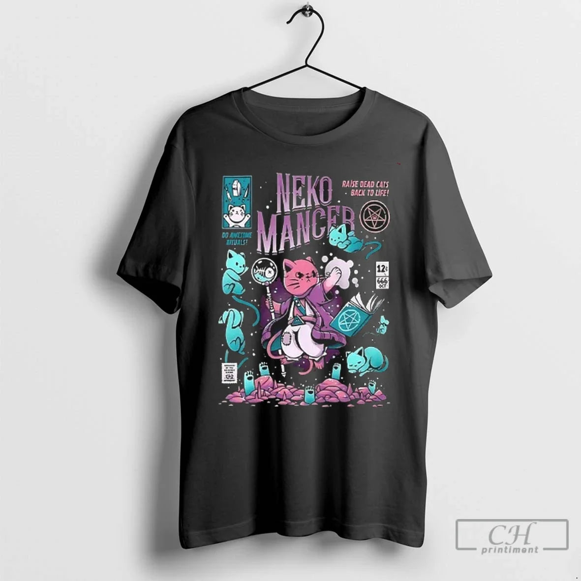 Premium Cat Neko Mancer Raise Dead - Adult & Kids T-Shirts, Sweatshirts & Hoodies apparel design preview 1