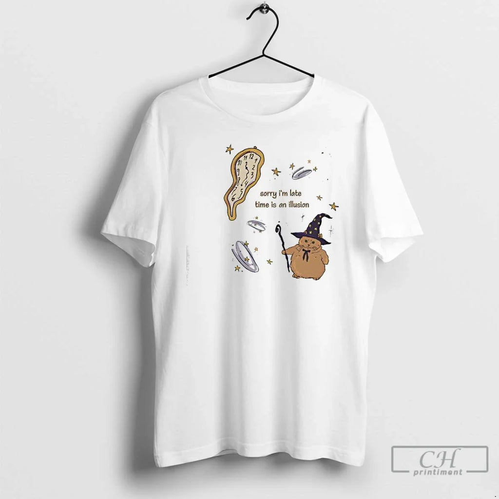 Cat Sorry Im Late Time Illusion - Adult & Kids T-Shirts, Sweatshirts & Hoodies apparel design preview 1