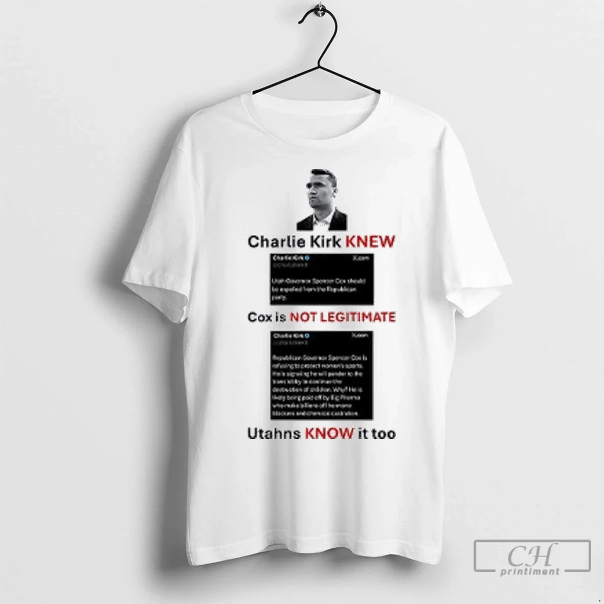 Premium Charlie Kirk Knew Cox Is Not Legitimate - Adult & Kids T-Shirts, Sweatshirts & Hoodies apparel design preview 1