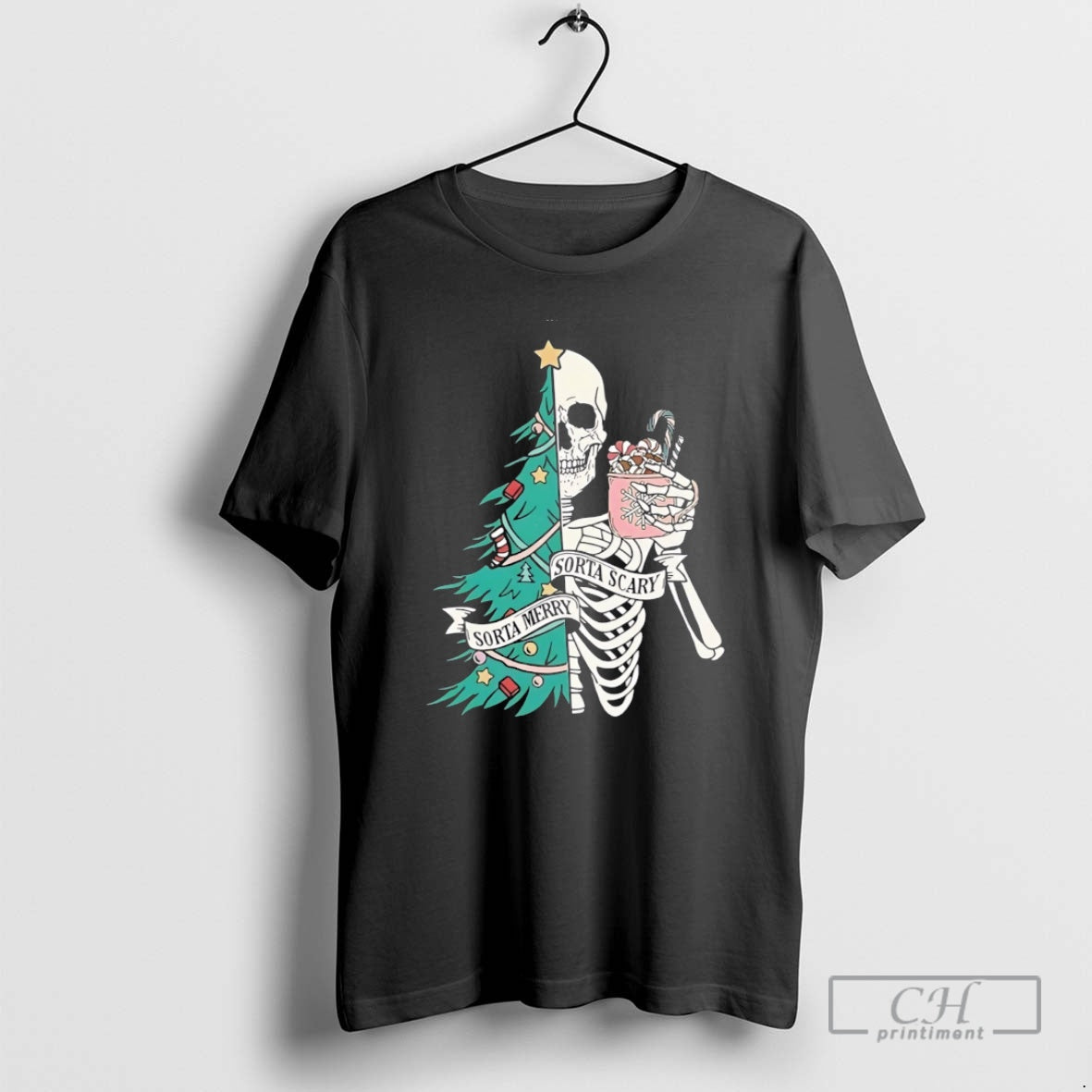 Sorta Merry Scary Skeleton Xmas - Adult & Kids T-Shirts, Sweatshirts & Hoodies apparel design preview 1
