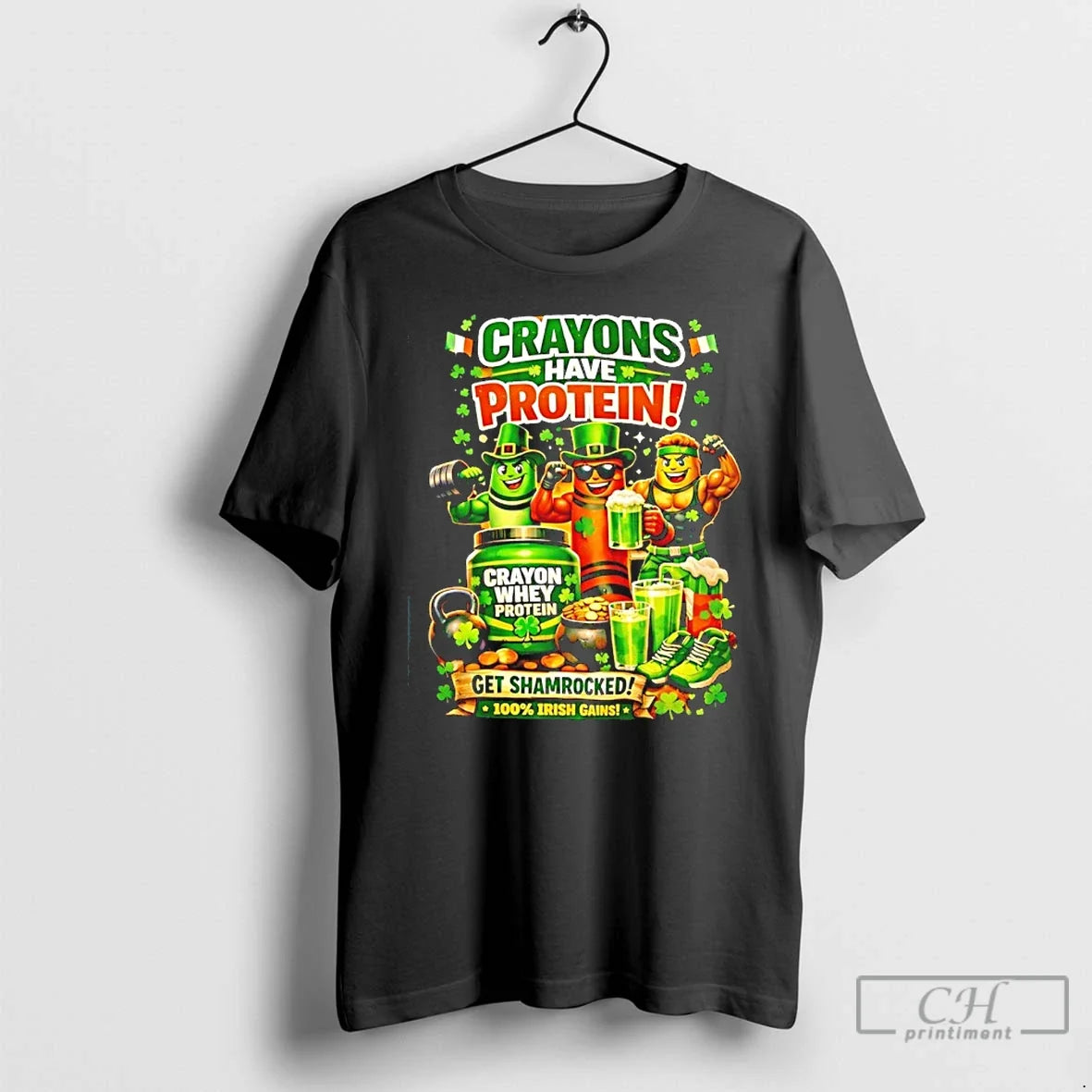 Crayons Have Protein St Patricks Day - Adult & Kids T-Shirts, Sweatshirts & Hoodies apparel design preview 1