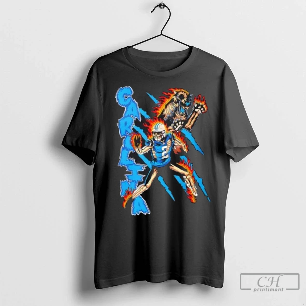 Premium Dj Moore Carolina Panthers Halloween Skeleton - Adult & Kids T-Shirts, Sweatshirts & Hoodies apparel design preview 1