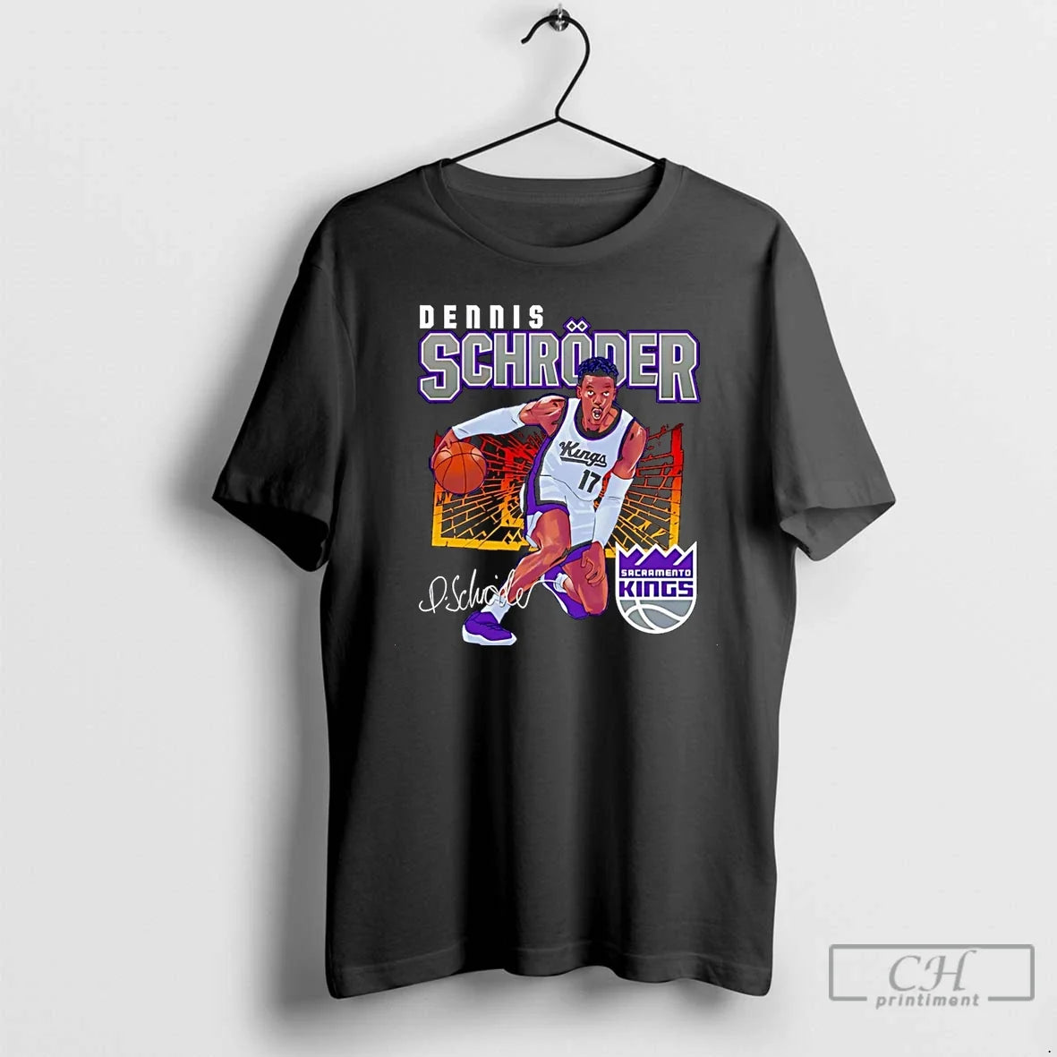 Dennis Schroder Sacramento Kings Shattered Flag - Adult & Kids T-Shirts, Sweatshirts & Hoodies apparel design preview 1