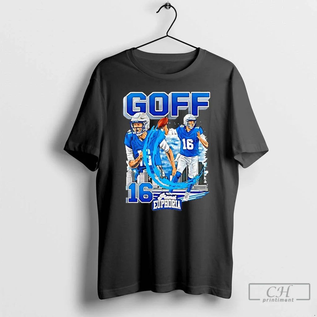 Detroit Lions Jared Goff 16 Skyline - Adult & Kids T-Shirts, Sweatshirts & Hoodies apparel design preview 1