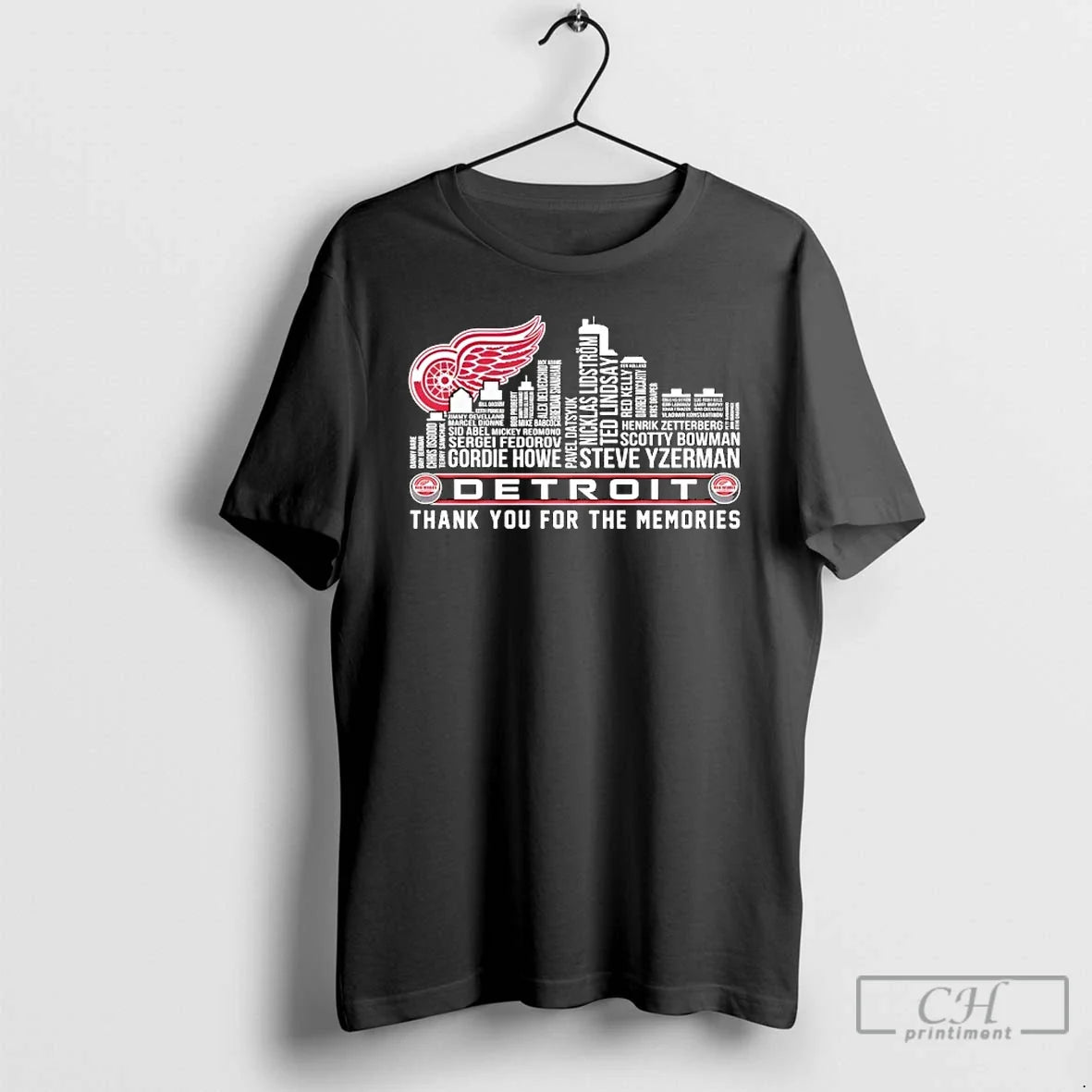 Detroit Red Wings Name Players City Skyline Shape - Adult & Kids T-Shirts, Sweatshirts & Hoodies apparel design preview 1
