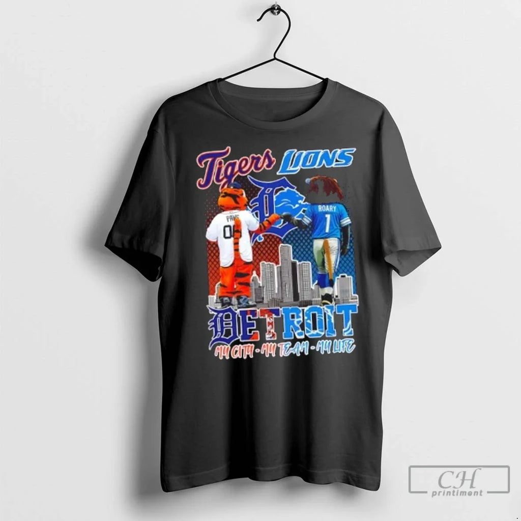 Premium Detroit Sports Tigers X Lions Mascots My City - Adult & Kids T-Shirts, Sweatshirts & Hoodies apparel design preview 1