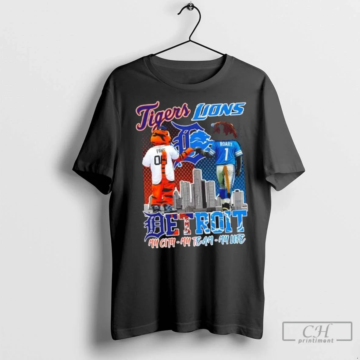 Premium Detroit Sports Tigers X Lions Mascots My City - Adult & Kids T-Shirts, Sweatshirts & Hoodies apparel design preview 1