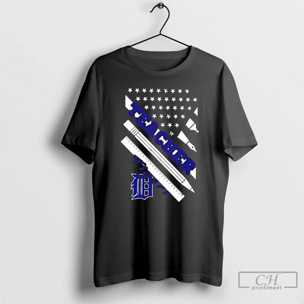 Detroit Tigers Baseball X Teacher American Flag - Adult & Kids T-Shirts, Sweatshirts & Hoodies apparel design preview 1