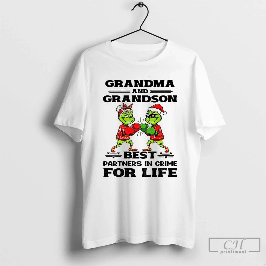Grinch Boxing Grandma Grandson Best Partners Crime - Adult & Kids T-Shirts, Sweatshirts & Hoodies apparel design preview 1