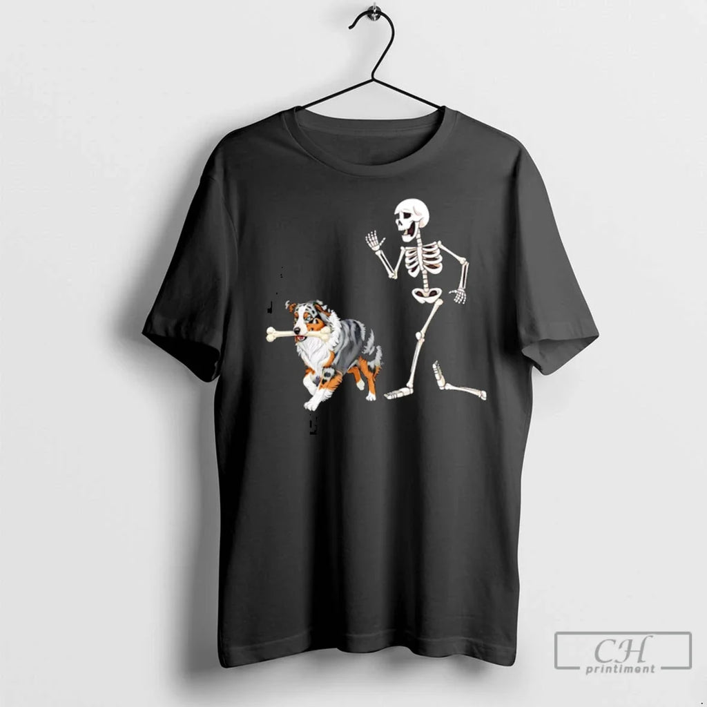 Premium Halloween Australian Shepherd And Skeleton - Adult & Kids T-Shirts, Sweatshirts & Hoodies apparel design preview 1