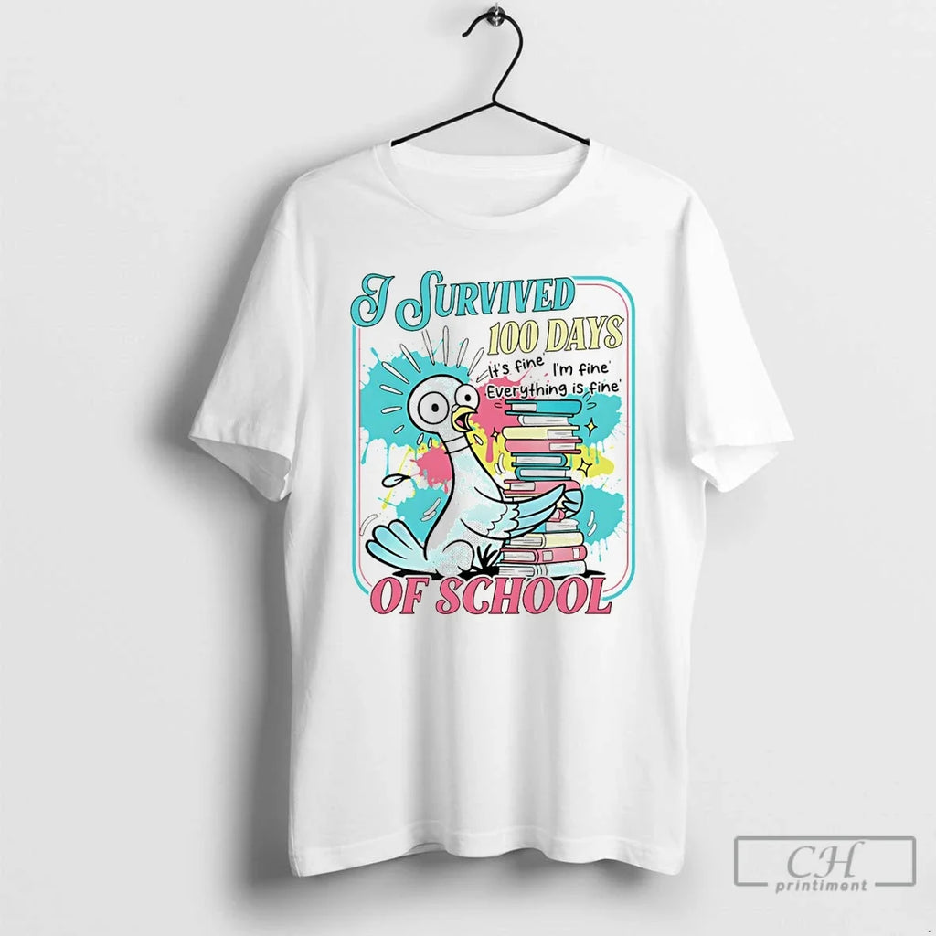 I Survived 100 Day School Fine Im Everything Is - Adult & Kids T-Shirts, Sweatshirts & Hoodies apparel design preview 1