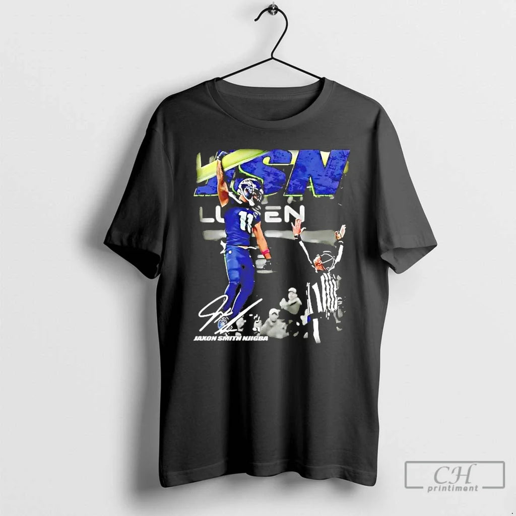 Jaxon Smith Njigba Leads Receiving Yards Signature - Adult & Kids T-Shirts, Sweatshirts & Hoodies apparel design preview 1