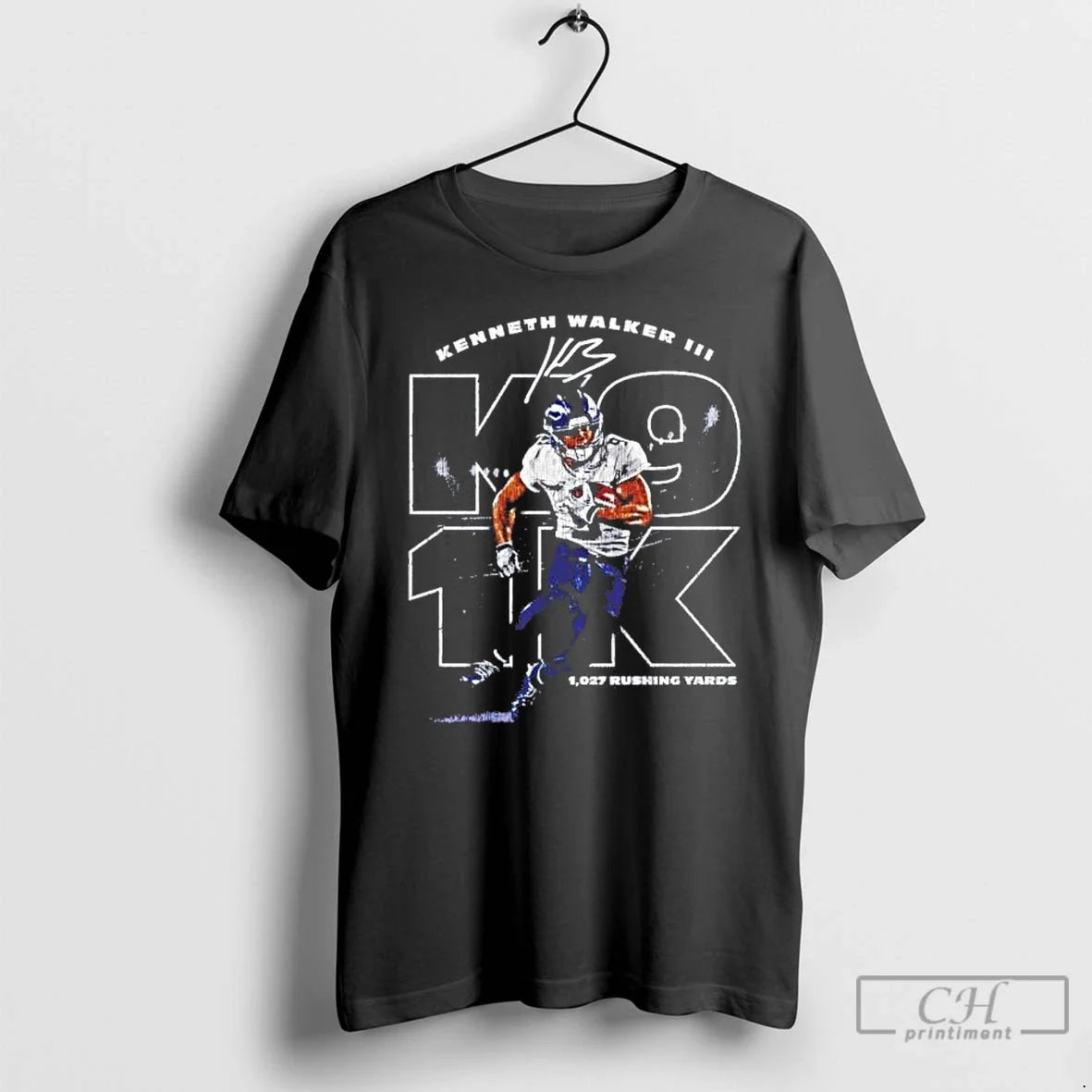 Kenneth Walker Iii 1027 Rushing Yards Signature - Adult & Kids T-Shirts, Sweatshirts & Hoodies apparel design preview 1