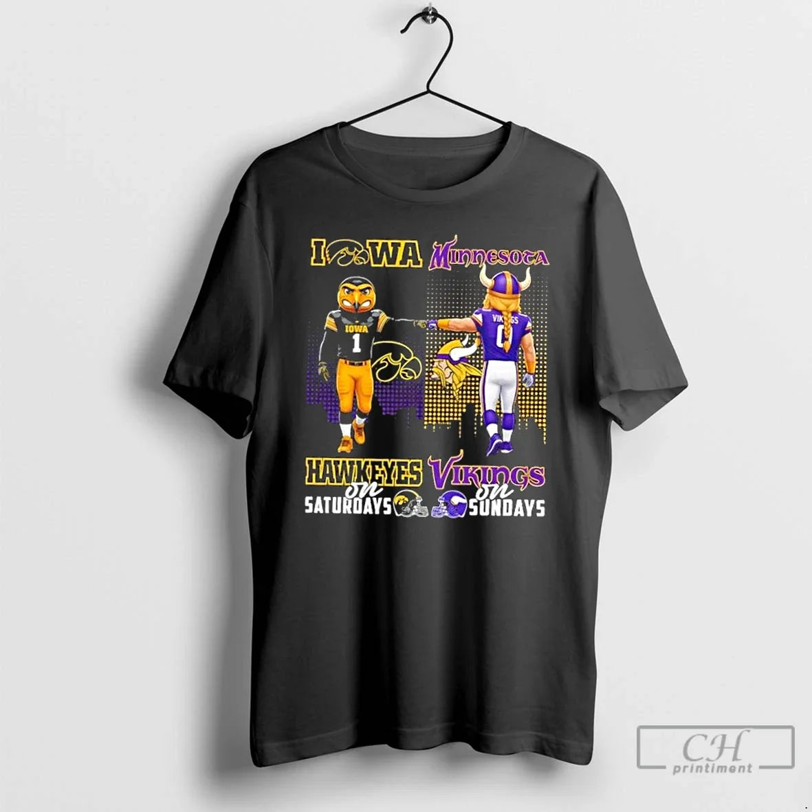 Mascots Iowa Hawkeyes Saturdays Vs Minnesota Vikings - Adult & Kids T-Shirts, Sweatshirts & Hoodies apparel design preview 1