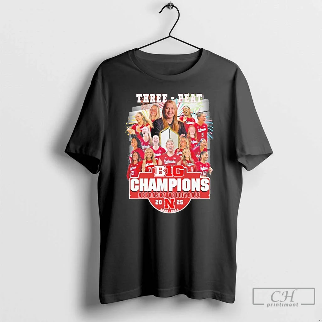 Nebraska Volleyball 3 Peat Big 10 Champions - Adult & Kids T-Shirts, Sweatshirts & Hoodies apparel design preview 1