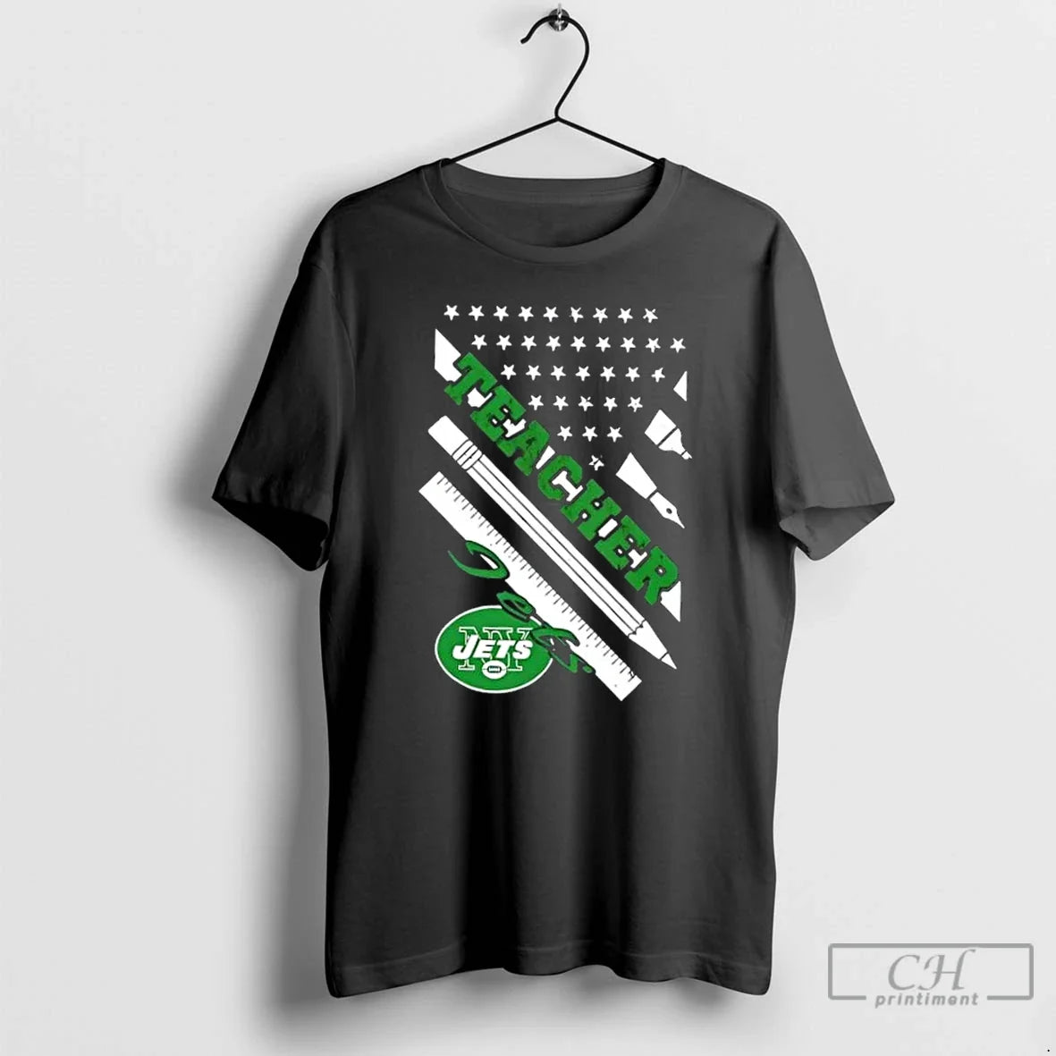 New York Jets Football X Teacher American Flag - Adult & Kids T-Shirts, Sweatshirts & Hoodies apparel design preview 1
