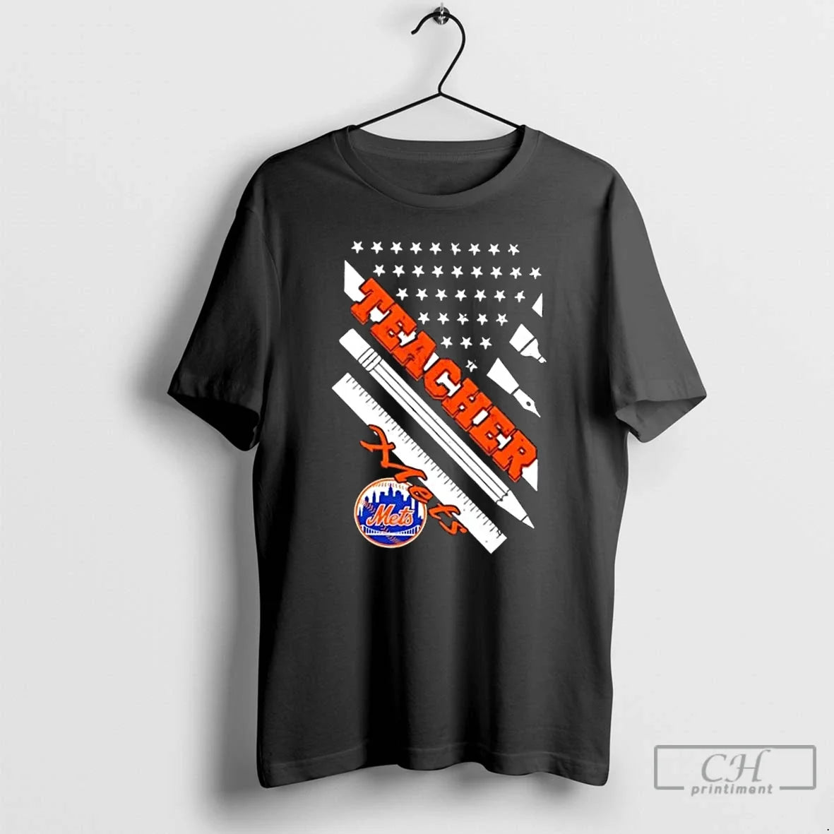 New York Mets Baseball X Teacher American Flag - Adult & Kids T-Shirts, Sweatshirts & Hoodies apparel design preview 1