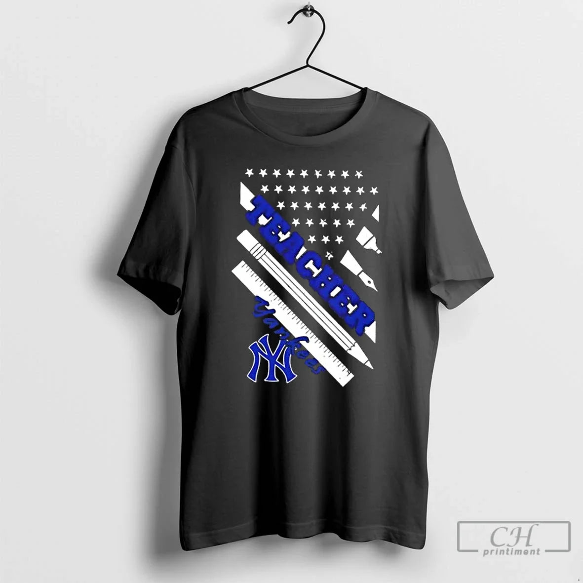 New York Yankees Baseball X Teacher American Flag - Adult & Kids T-Shirts, Sweatshirts & Hoodies apparel design preview 1