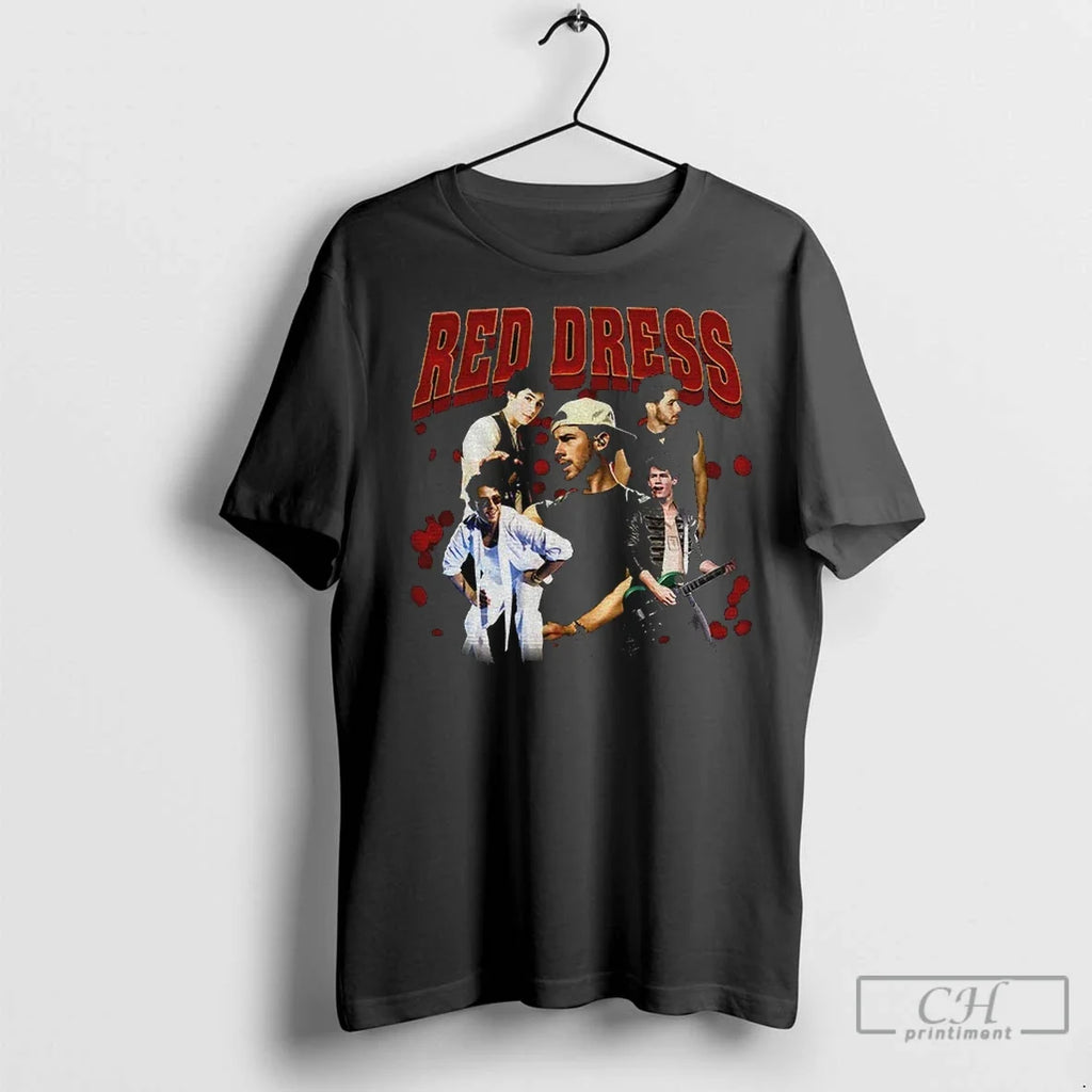 Premium Nick Jonas Brothers Band Red Dress Graphic - Adult & Kids T-Shirts, Sweatshirts & Hoodies apparel design preview 1